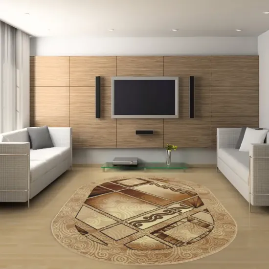 Dywan nowoczesny Apis beżowy owalny do salonu