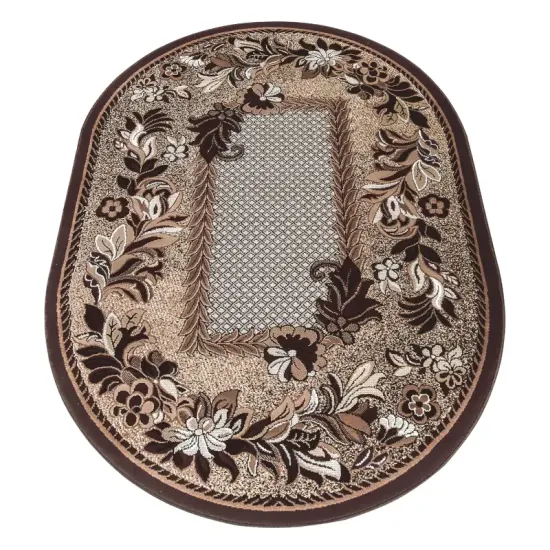 Dywan Venezia nowoczesny kratka kwiaty brązowy owalny do salonu