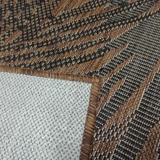 Dywan sznurkowy antypoślizgowy Eqos 0005 brown brązowy w palmy podgumowany