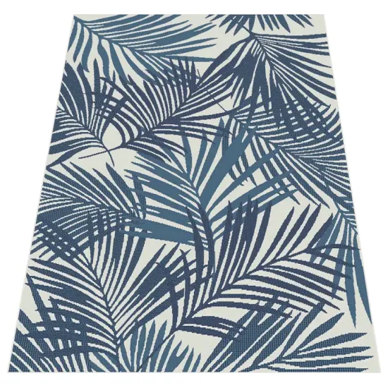Dywan sznurkowy EQOS 0005 navy niebieski antypoślizgowy w palmy